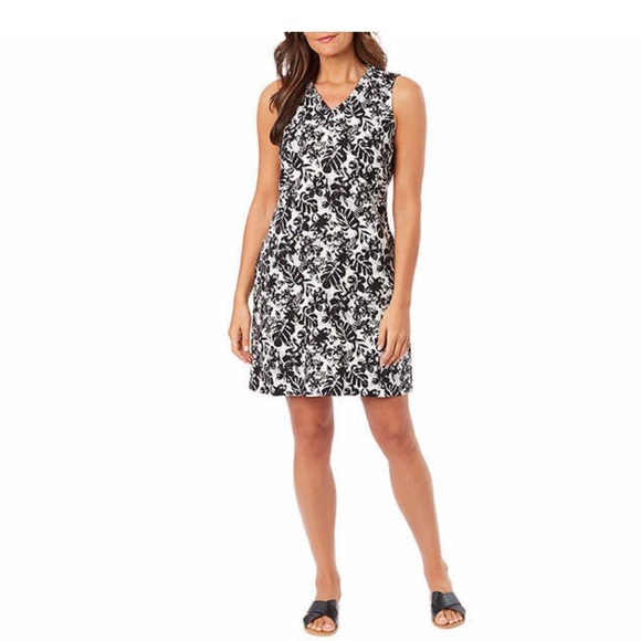 Briggs’ Ladies Ruffle Black & White V-Neck Linen Blend Dress Size Large - Picture 2 of 6